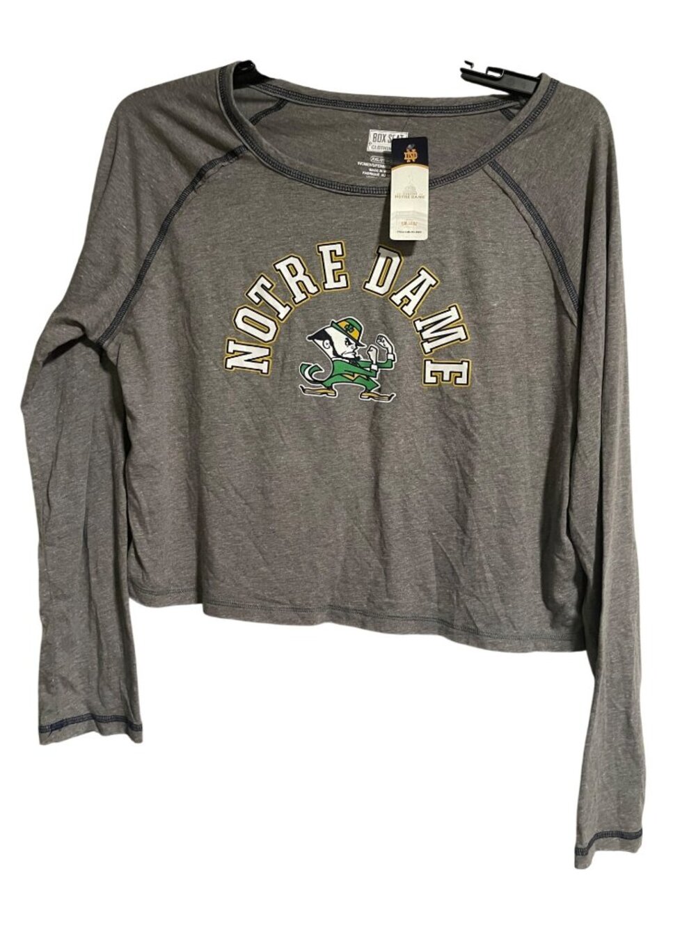 Notre Dame Womens Long Sleeve Crop Top Gray XXL Box Seat Clothing Co Collegiate